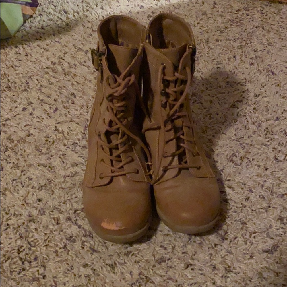 Brown combat boots